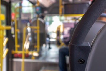 View inside a public bus. Public transportation concept.