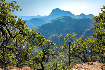 Beautiful Sunset view of satpura mountain range, View from Priyadarshini Point, Pachmarhi, Madhya Pradesh, India.