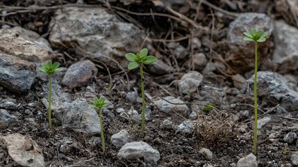 Fototapeta premium Green Gradient: Seedlings of varying heights—a gradient of progress. 