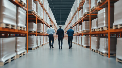 Overhead view of warehouse ,Male warehouse worker pulling a pallet truck , High angle ,Forklift Truck Operator Lifts Pallet with ardboard Box, Logistics, Distribution Center,foremen,manager.