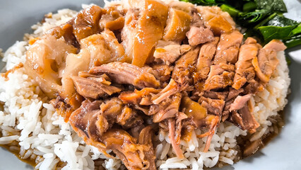Slow-Braised Pork Leg on Rice. Thai food.