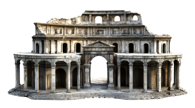 Ancient Roman amphitheater on a transparent background. isolated background.