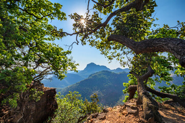 Beautiful Sunset view of satpura mountain range, View from Priyadarshini Point, Pachmarhi, Madhya Pradesh, India.