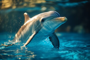 Dolphin Swimming with Mother in Clear Water