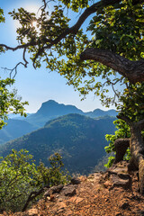 Beautiful Sunset view of satpura mountain range, View from Priyadarshini Point, Pachmarhi, Madhya Pradesh, India.