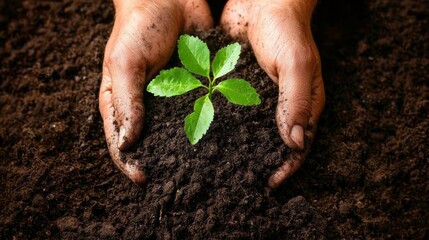 Cultivating Hope: Farmer's Hand Planting Seeds in Rich Soil Amidst Climate Change Challenges