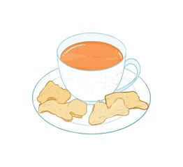 Ginger tea with sliced raw gingers