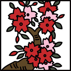 カラー正方形シンプル花札　弥生　桜　3月　桜のカス