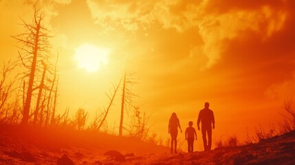 Exploring Nature's Fragility: Family Hiking in a National Park Amidst Climate Change Crisis