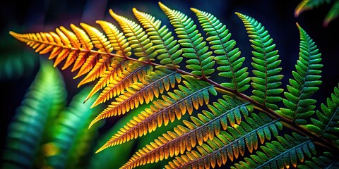 Blown-out, low-light fern leaf image, digital detail in close-up.