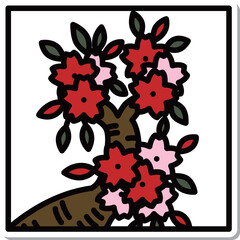 ステッカー正方形ミニ花札　弥生　桜　3月　桜のカス