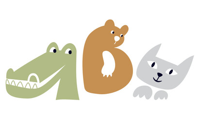 ABC Vector illustration with alligator, bear and cat