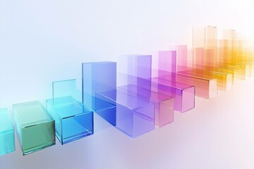 Rainbow Growth Chart: Abstract 3D rendering of colorful glass bars forming an upward trend, symbolizing growth, progress, and positive development.