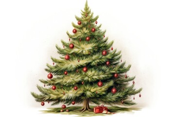 Fototapeta premium Decorated christmas tree plant pine white background.