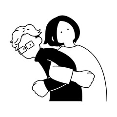 ストレッチをする仲良しペア[男女]の単色イラスト
