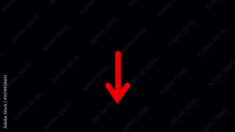 Poster arrow sign symbol animation on black background, arrow pointing down 4k animated video. loop animati