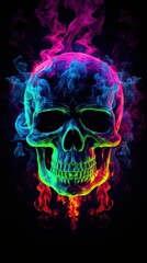 Neon smoke in the outline of a skull purple fire accessories.