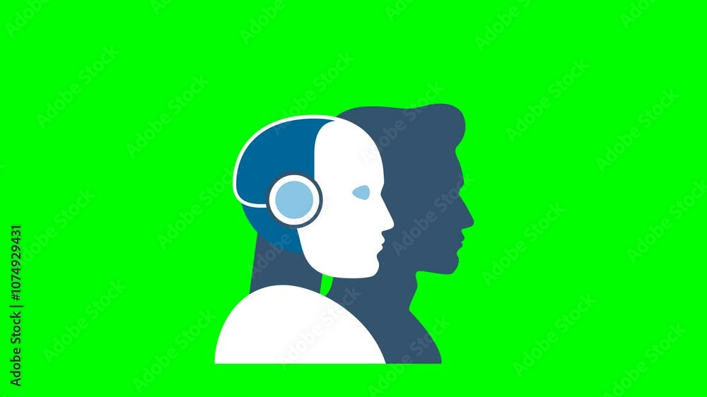 Poster machine vs human. difference between a robot and a man. human brain mind head with artificial intell