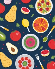 Quirky playful food design and culinary fun in illustration background
