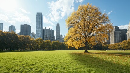 Climate Change Consequences: Trees Shedding Leaves Prematurely in Autumn City Park - Impact of Global Warming on Seasons