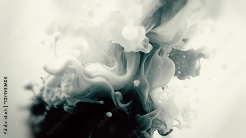 Aufkleber Abstract animation of flowing organic shapes in the form of flowing black and white clouds that merge into each other. The composition is reminiscent of liquid ink or smoke, giving it a smooth and flu
