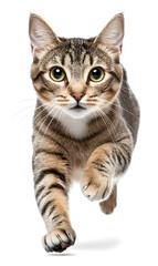 Obraz premium Cat running towards the camera isolated on white background 