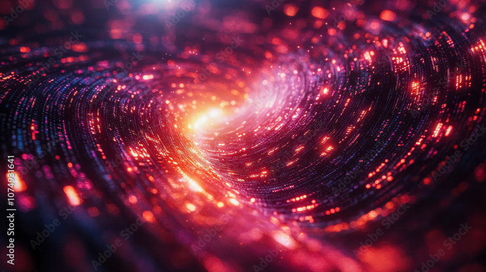 Poster vibrant digital vortex of glowing binary code spiraling into infinity, creating a mesmerizing tech-i