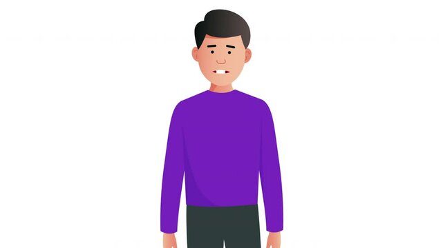 2D Illustrated male vector character talking for different lengths of time animation. Mouth moving. Pauses for easy cutting. On white background.	
