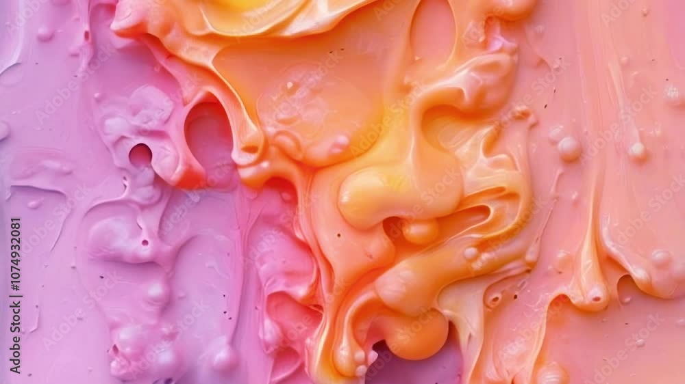 Poster Digital animation with flowing, undulating shapes in soft pink-orange tones that slowly change and flow into one another