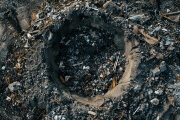 Fototapeta premium Circular Pile of Trash in a Dark Setting