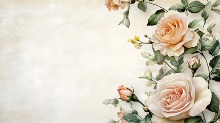 Spring Watercolor Background Featuring Elegant Brown Rose Floral Frame Image