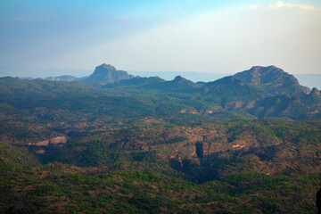 Beautiful Sunset view of satpura mountain range, View from Dhoopgarh, Pachmarhi, Madhya Pradesh, India.