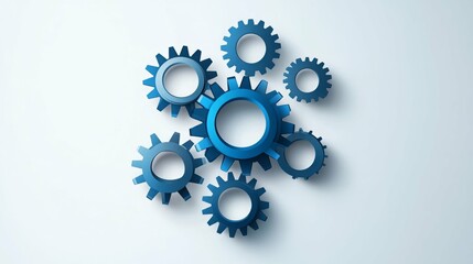 Blue gears interlock against a white background.