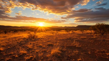 Resilience in Adversity: Stunning Sunset Over Drought-Stricken Landscape Emphasizing Climate Change Challenges