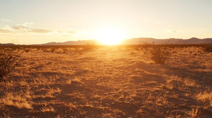 Naklejka premium Climate Change Impact: Dramatic Sunset Over Drought-Affected Landscape Showing Challenges of Global Warming