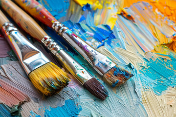 Obraz premium Generative AI image of talented artist passionately painting with vibrant colors on a large canvas in an art studio