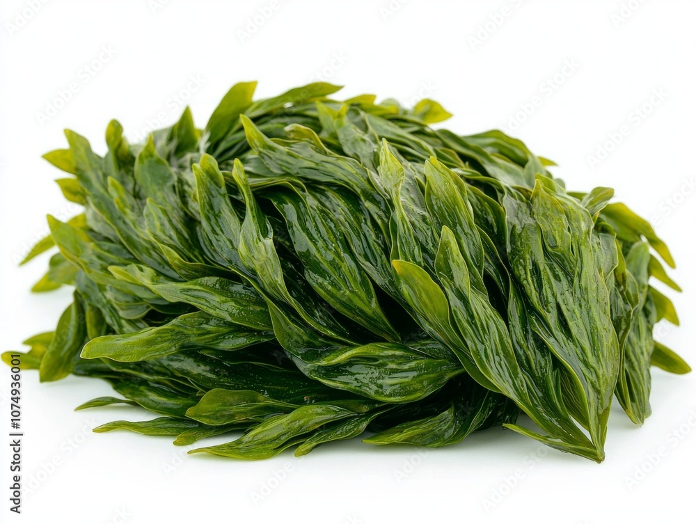 Poster thick robust leaves posidonia coriacea display deep green color detailed surface texture isolated wh