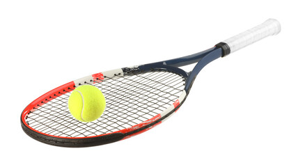Tennis racket with ball isolated on white