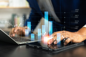 Analyzing sales data and market growth business strategy insights, Finance and investment concept....