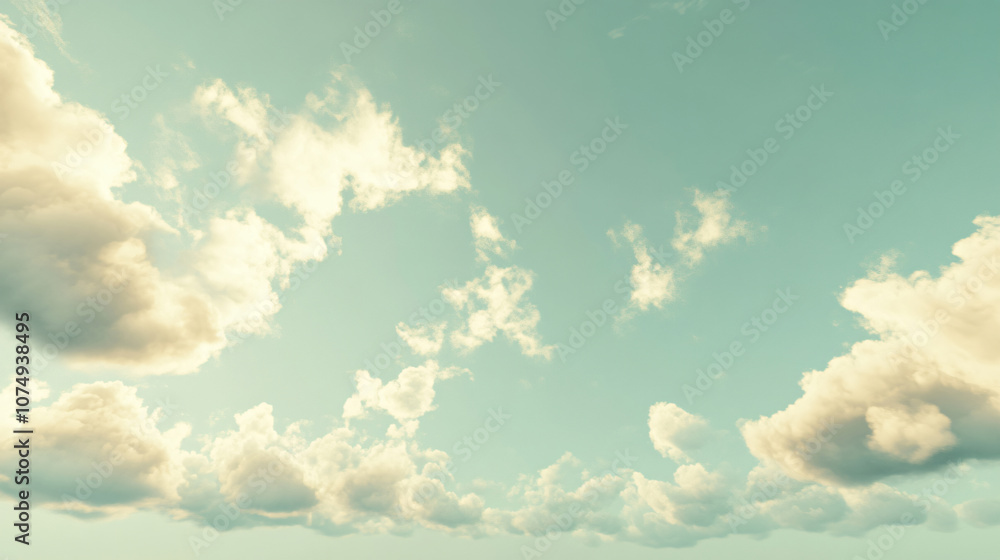 Poster a pastel sky with soft clouds in a tranquil teal hue, creating a calming atmosphere suitable for bac