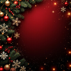 A poster or banner for christmas with christmas background with branches and snowflakes