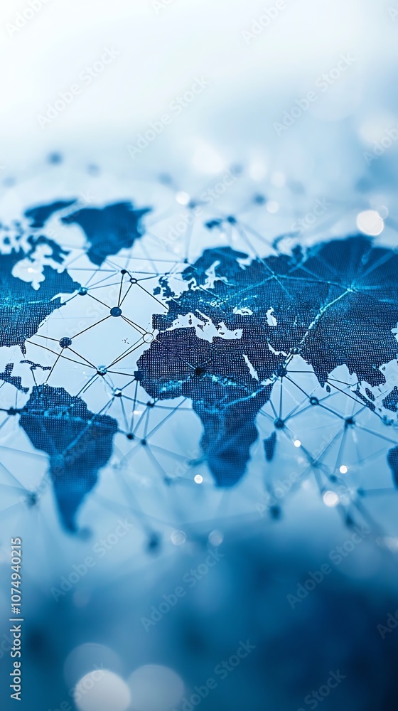 Leinwandbilder A world map with connected lines representing global networking and communication.