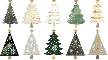 Obraz premium A set of hand-drawn Christmas tree icons in neutral tones