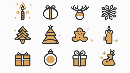 A set of vector icons in black and gold color