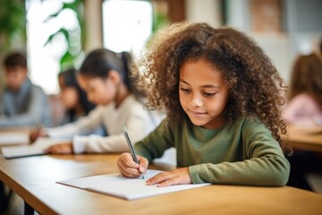 School classroom student writing.