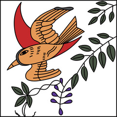 カラー正方形花札　卯月　藤　不如帰　4月　藤に不如帰