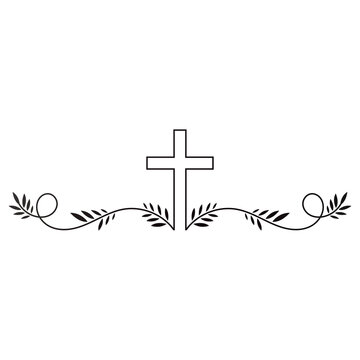 recommend clip art: Black Christian cross with leaves pattern