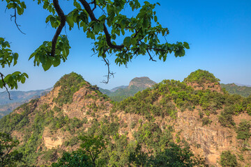 Beautiful view of satpura mountain range, View from Chouragarh Lord Shiva temple, Pachmarhi, Madhya Pradesh, India.