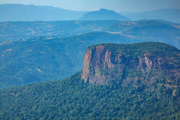 Beautiful view of satpura mountain range, View from Chouragarh Lord Shiva temple, Pachmarhi, Madhya Pradesh, India.