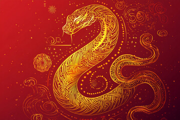 Obraz premium Red background with serpent art
